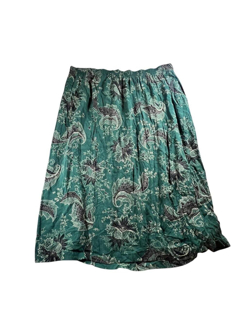 Vintage Green Floral Midi Skirt